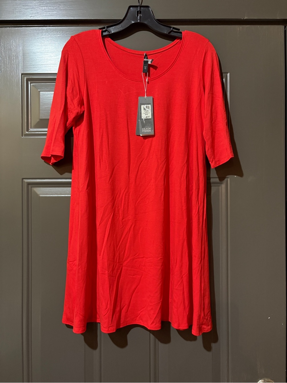 Eileen Fisher Red Scoop-Neck Tunic Top